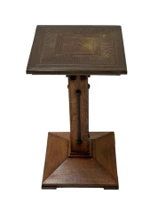 Vienna Secession Pedestal in Oak with Patinated Brass Top, 1900s